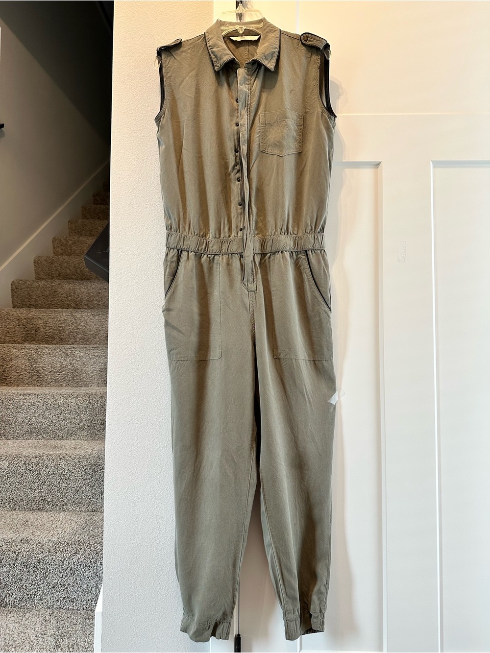 Zara Olive Green Sleeveless Utility Jumpsuit size M
